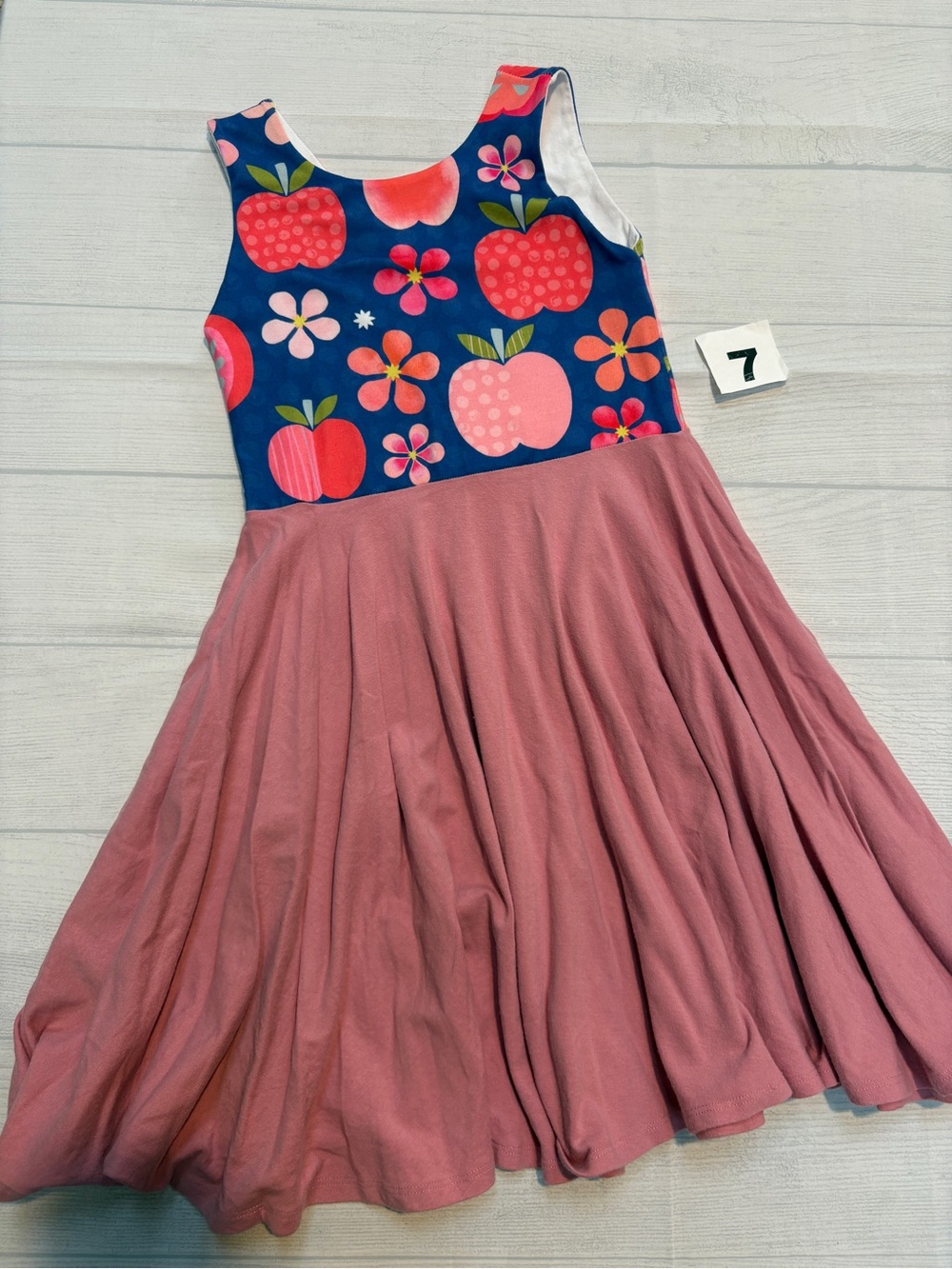 Malia and Kai Navy Bodice with Pink Apple Print and Rose Twirl Skirt
